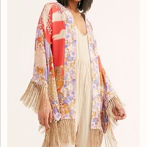 Boho Floral Fringe Short Kimono